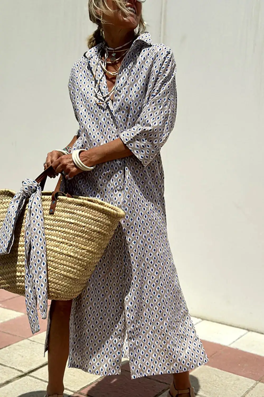 Three-Quarter-Sleeve Casual Dress