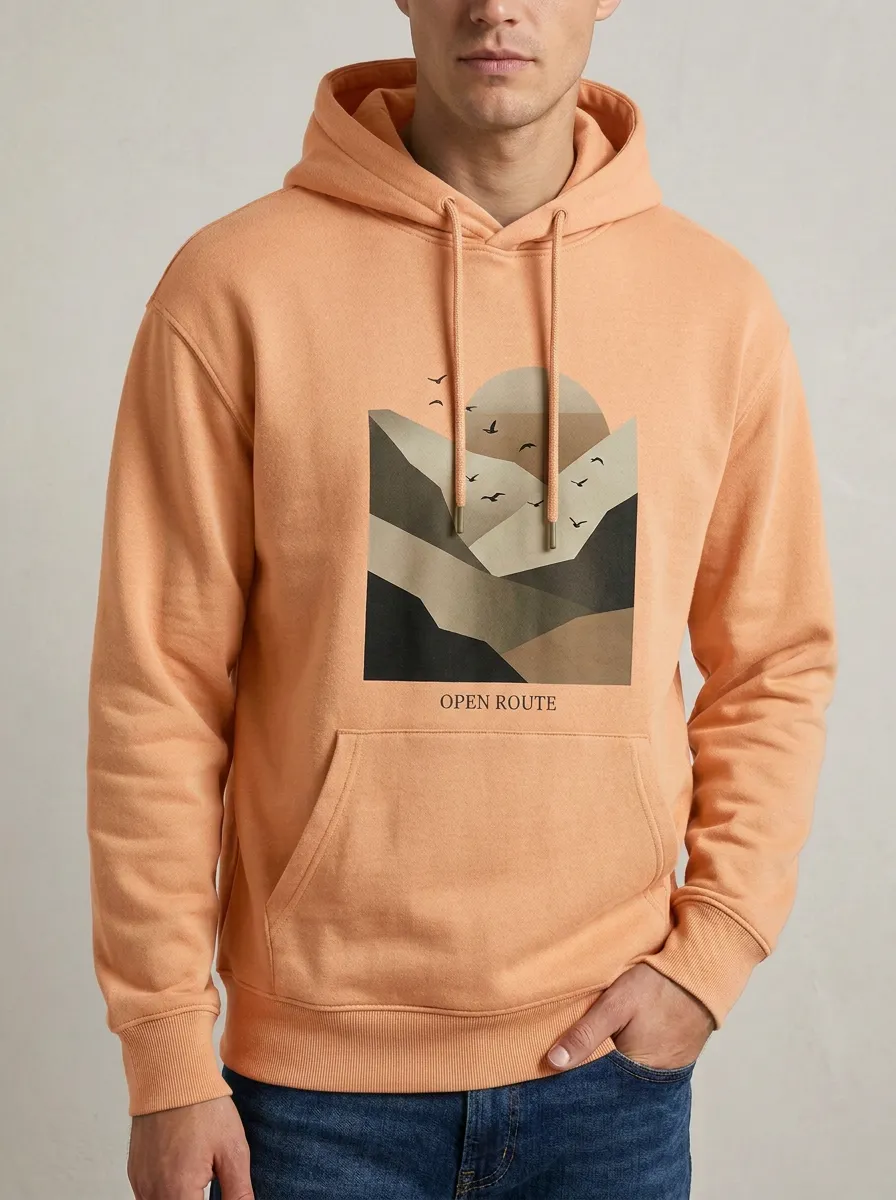Men's Nature Adventure Open Route Mountain Sunset Print Hoodie