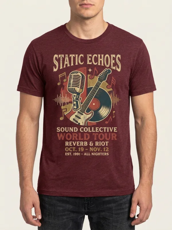 Men's Music Lover Vintage Guitar Microphone Printed T-shirt