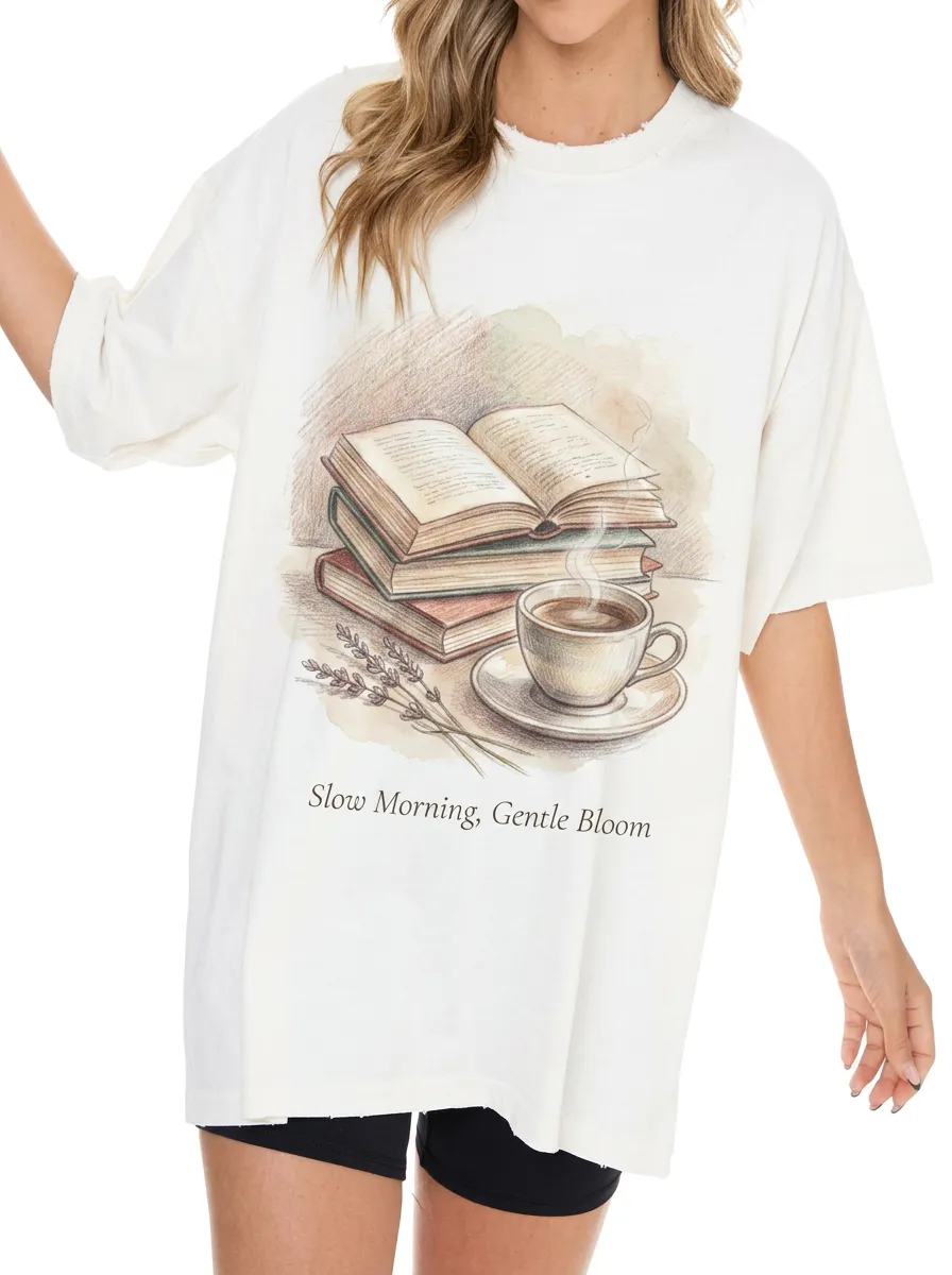 Women's Book Lover Coffee Lavender Printed T-shirt
