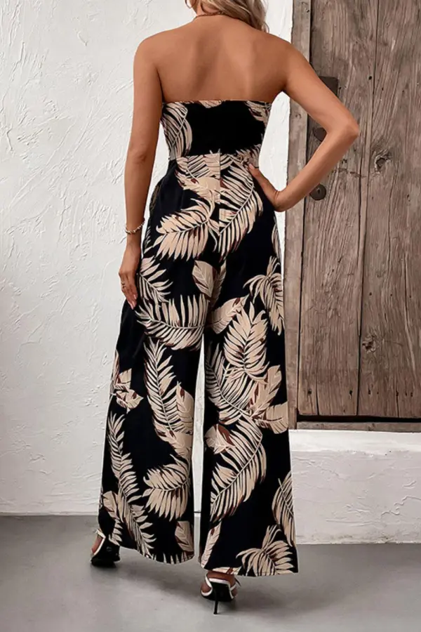 Printed Strapless Wide Leg Pockets Jumpsuit