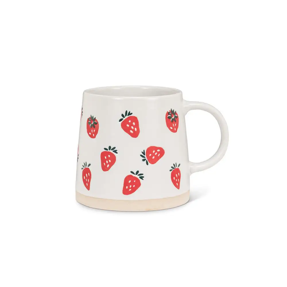 Wide Base Strawberries Stoneware Mug