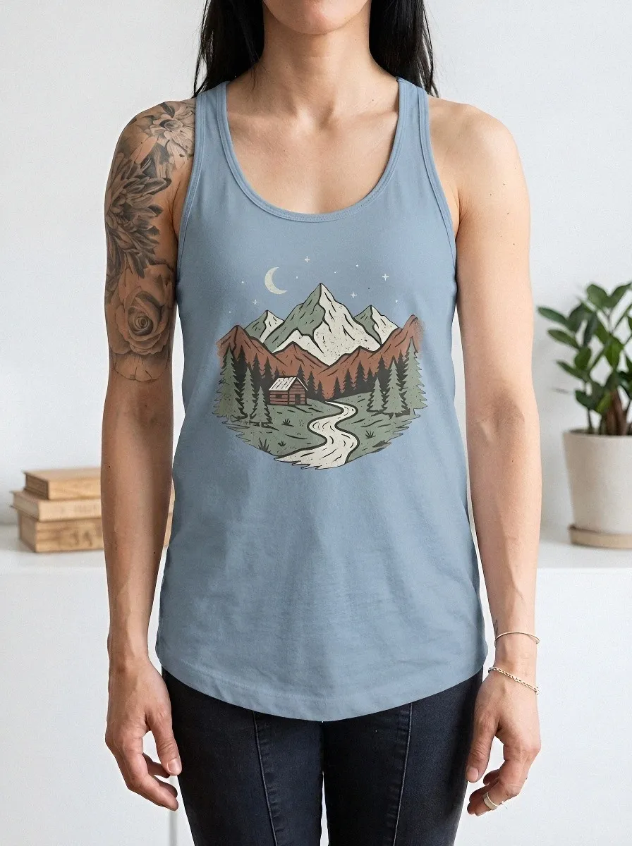 Women's Nature Lover Mountain Cabin Forest Printed Tank Top