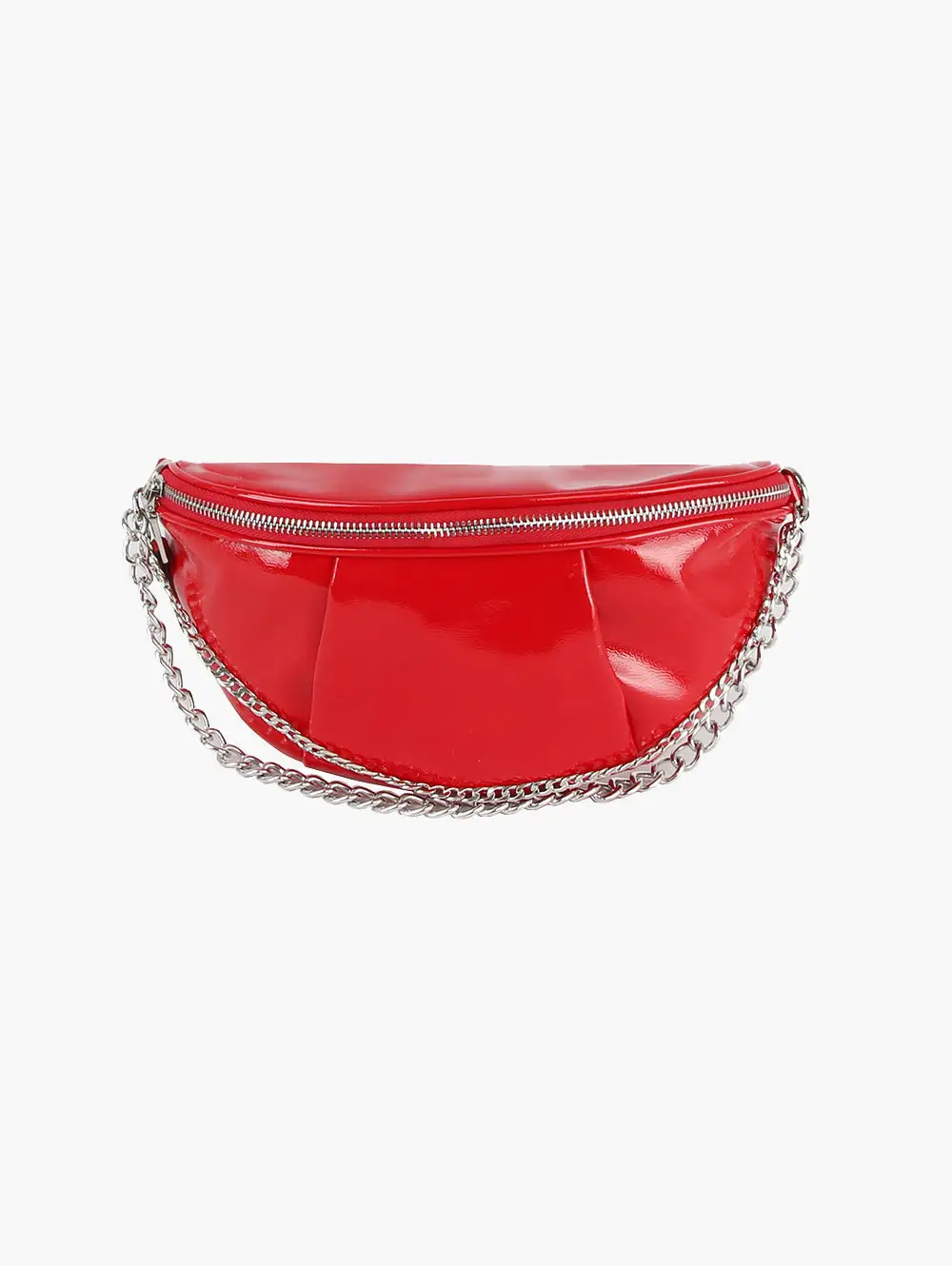 Chain Accent Pocketed Pleated Faux Leather Crossbody Sling Bag