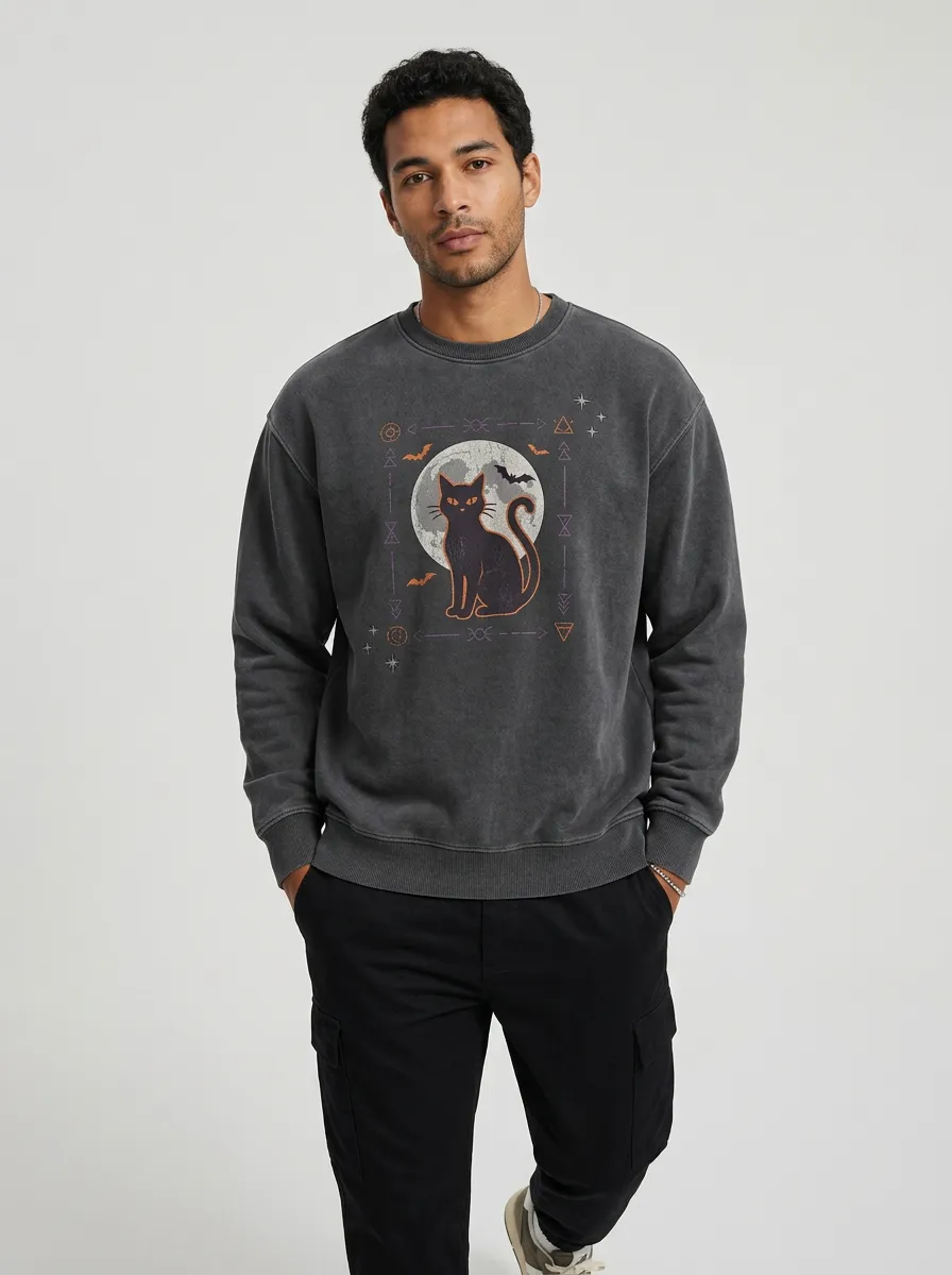 Men's Nightfall Halloween Black Cat Moon Sweatshirt