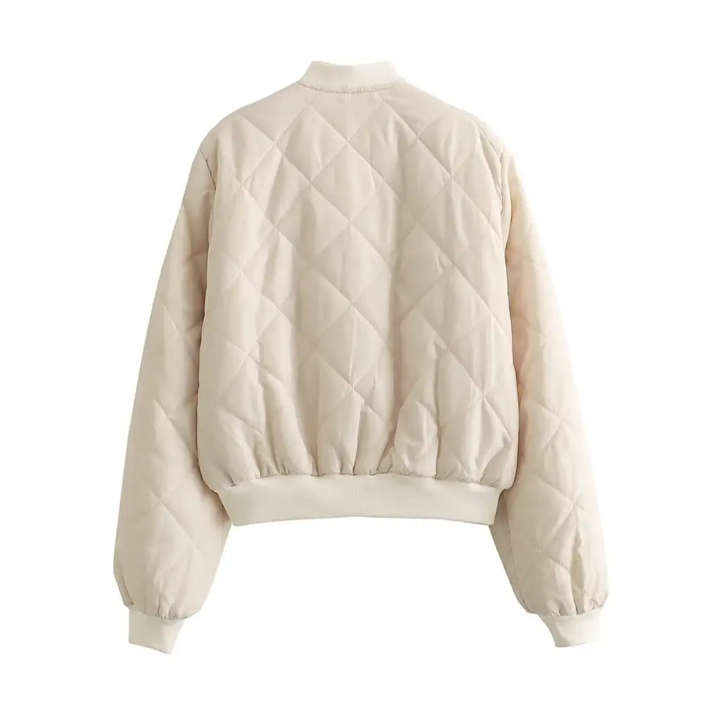 Quilted Snap Front Ribbed Trim Bomber Jacket