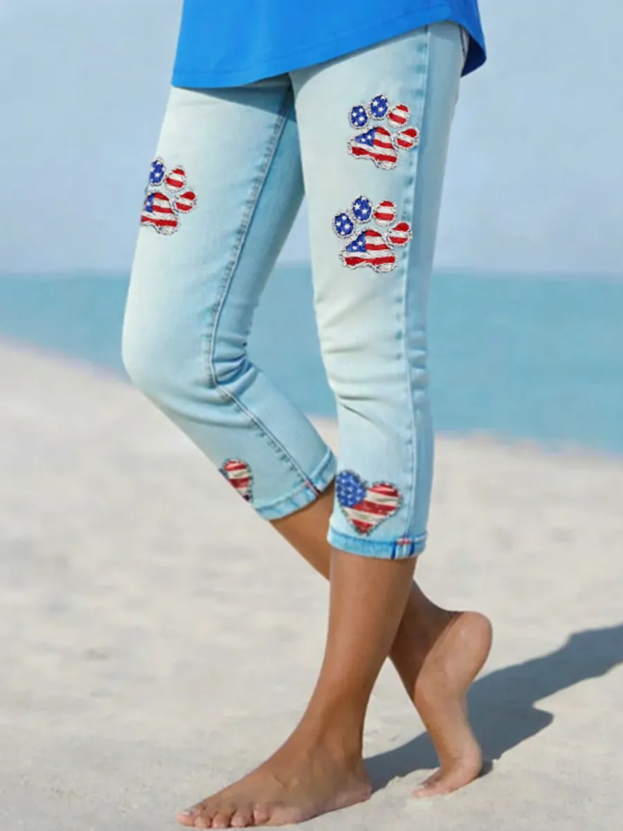 Women's Retro Independence Day Flag Printed Leggings