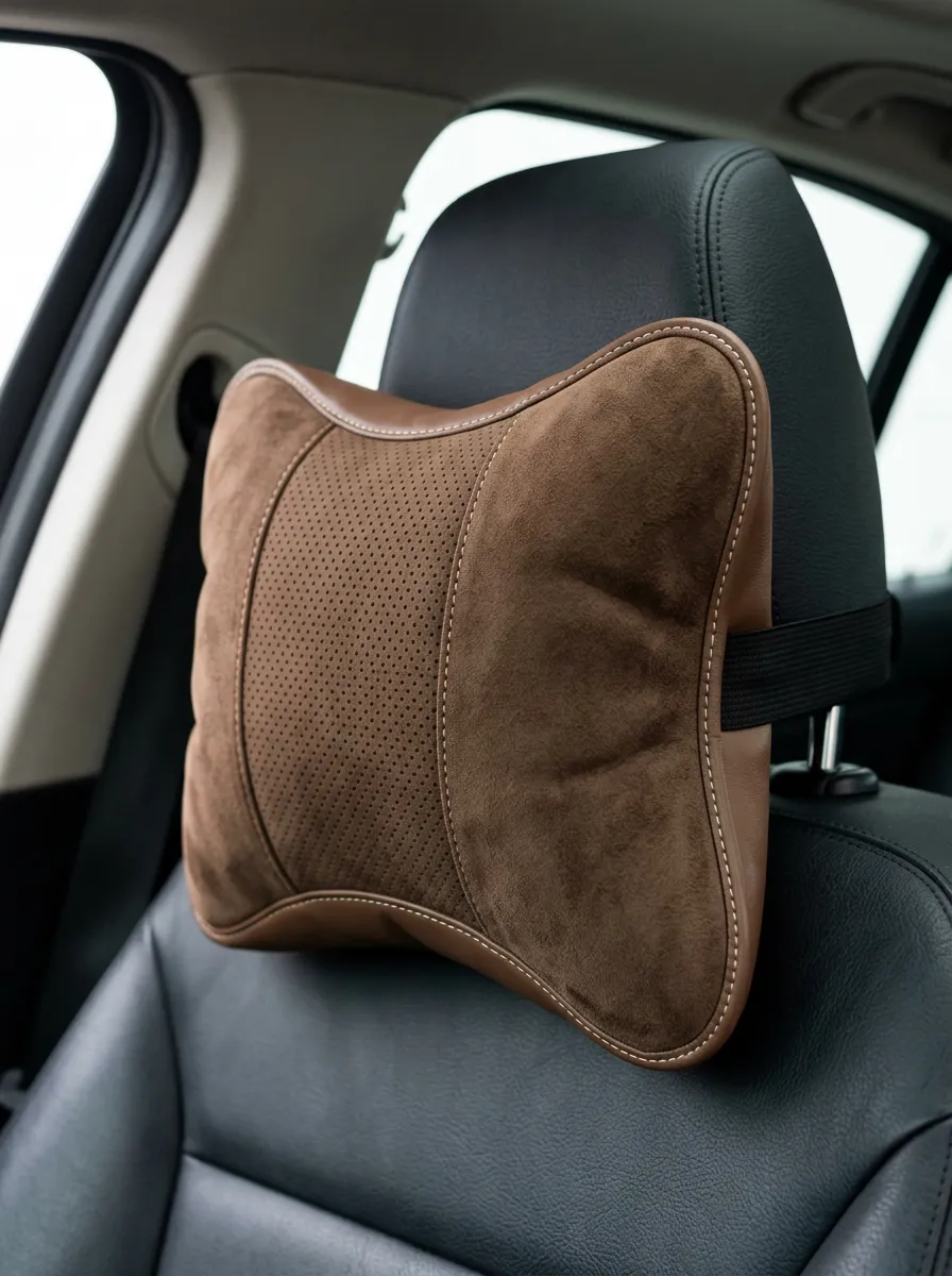 Sculpted Suede Leather Perforated Neck Support Cushion