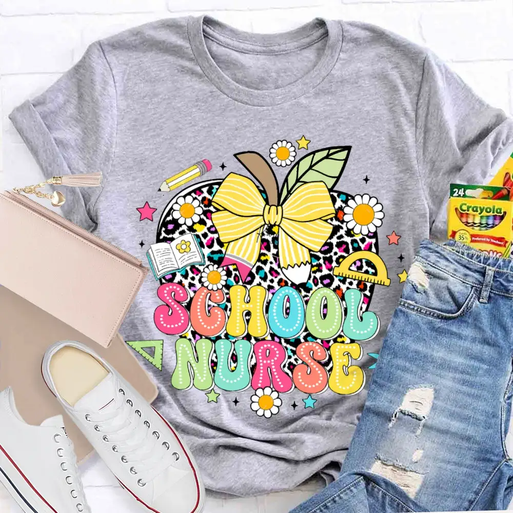 School Nurse Polka Dot Apple And Bow T-Shirt