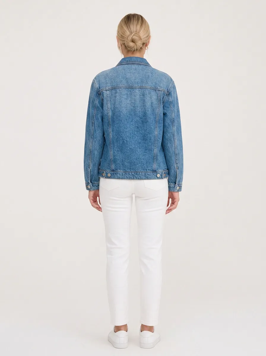 Women's Vintage Blue Denim Multi-Pocket Buttoned Jacket