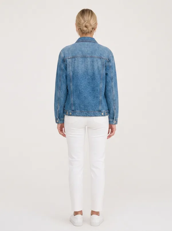 Women's Vintage Blue Denim Multi-Pocket Buttoned Jacket