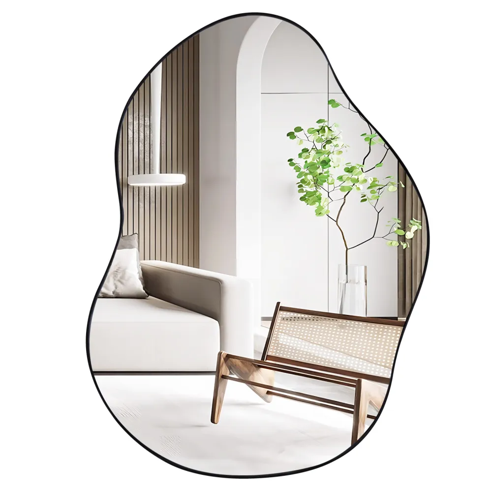 Asymmetrical Black Frame Mirror, Home Accent Essential for Contemporary and Unique Spaces