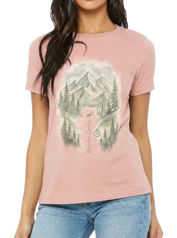 Women's Nature Lover Mountain Forest Deer Printed T-shirt