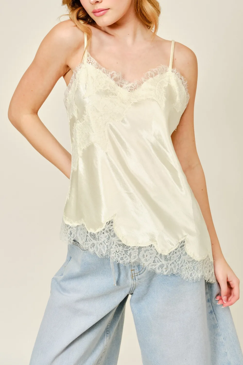 Asymmetrical Satin Lace Top