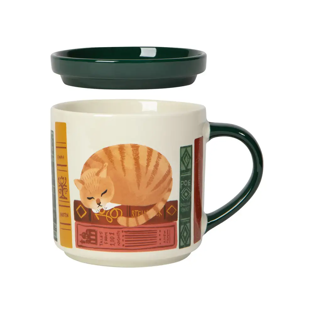 Reading Theme Bone China Lidded Mug