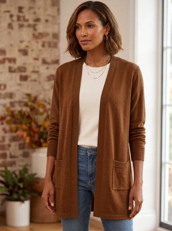 Outdoor-Inspired Open-Front Knit Cardigan