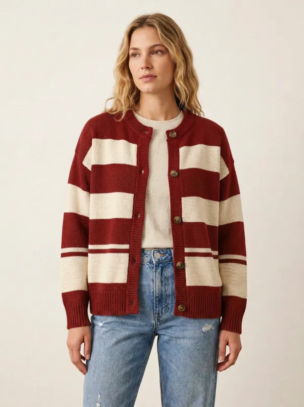 Striped Rugby Striped Button Front Knit Cardigan