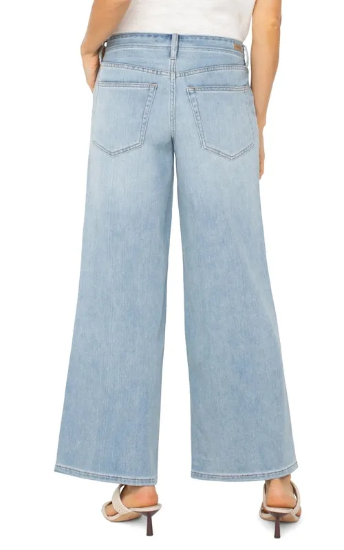 Denim Wide Leg Three-Quarter Sleeve Jeans