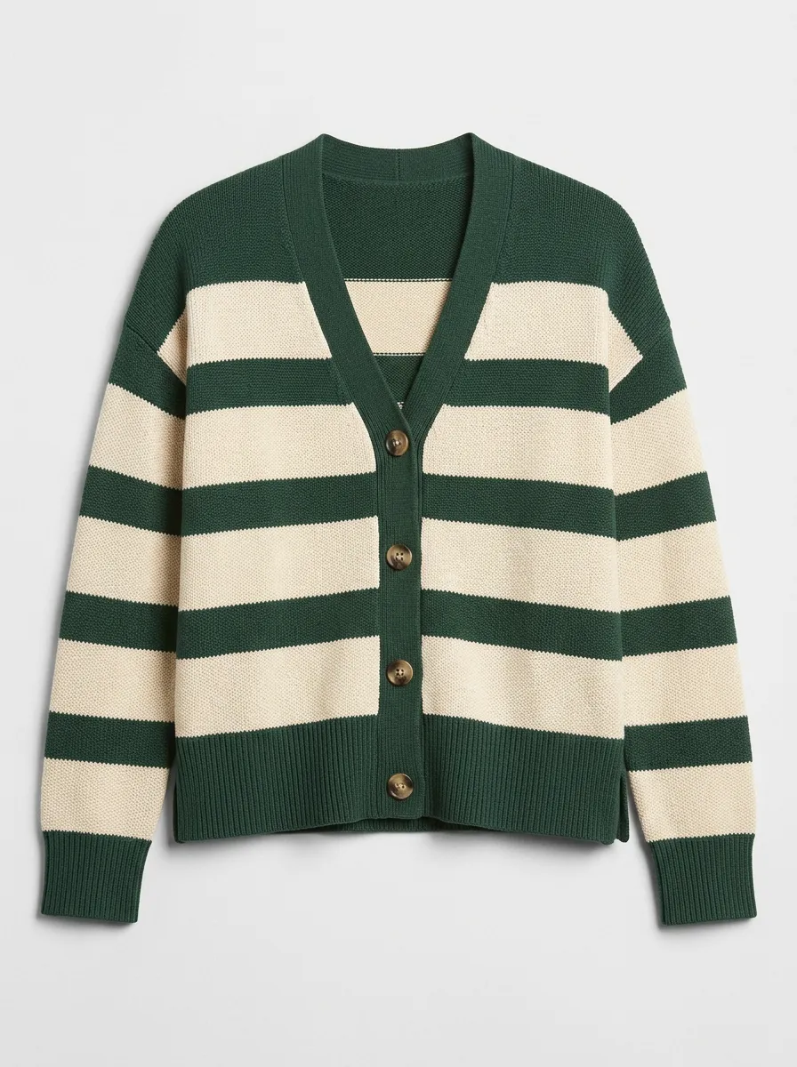 Varsity Inspired Rugby Striped Knit Cardigan