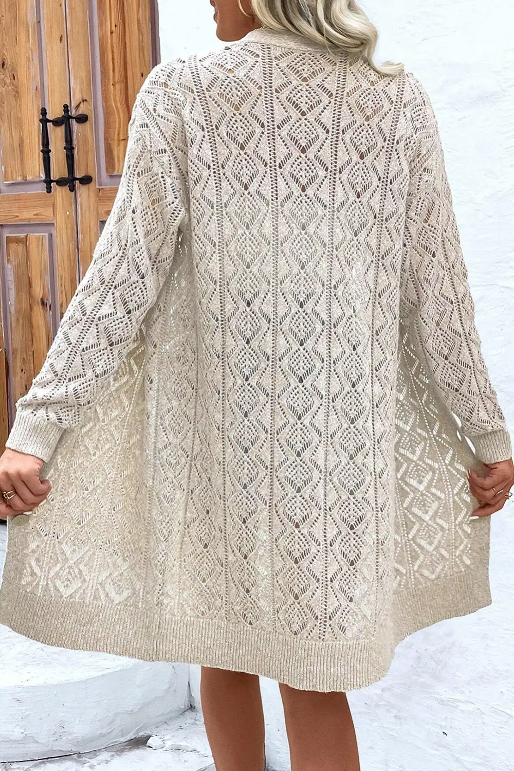 Openwork Button Front Longline Cardigan