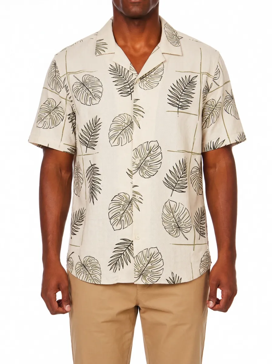 Men's Tropical Print Camp Collar Shirt
