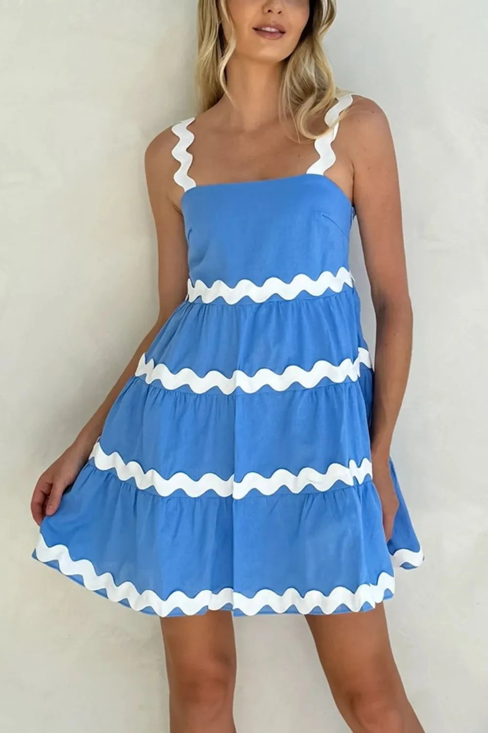 Tiered Square-Neck Casual Dress