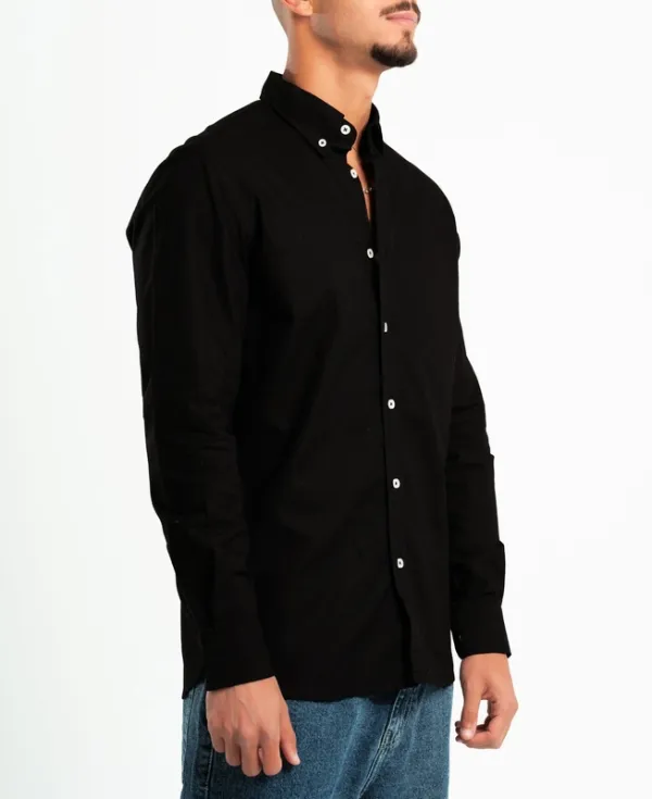 Black Structured Button Front Shirt