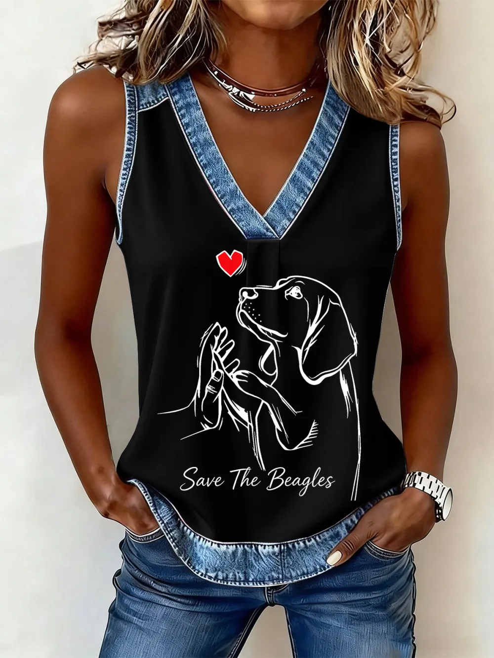 Women's Save The Beagles Print Vest