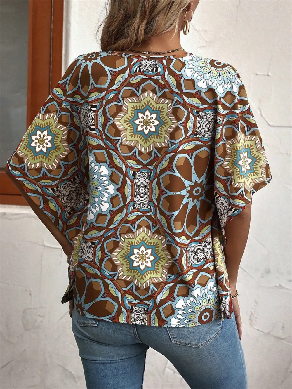 Boho V Neck Print Blouse