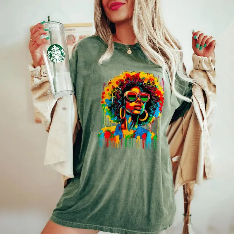 Dripping Black Queen Afro African Melanin Junenth Women's Oversized Comfort T-Shirt