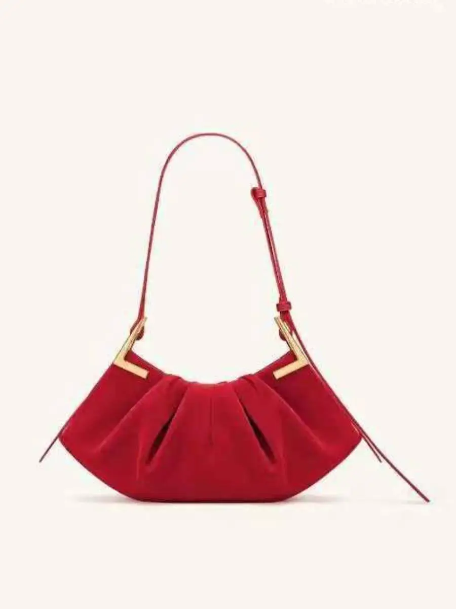 Ruby Velvet Pleated Handbag