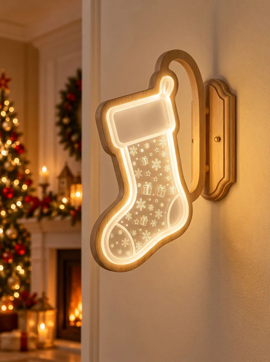 Stocking Snowflake Gift Christmas Wall Light