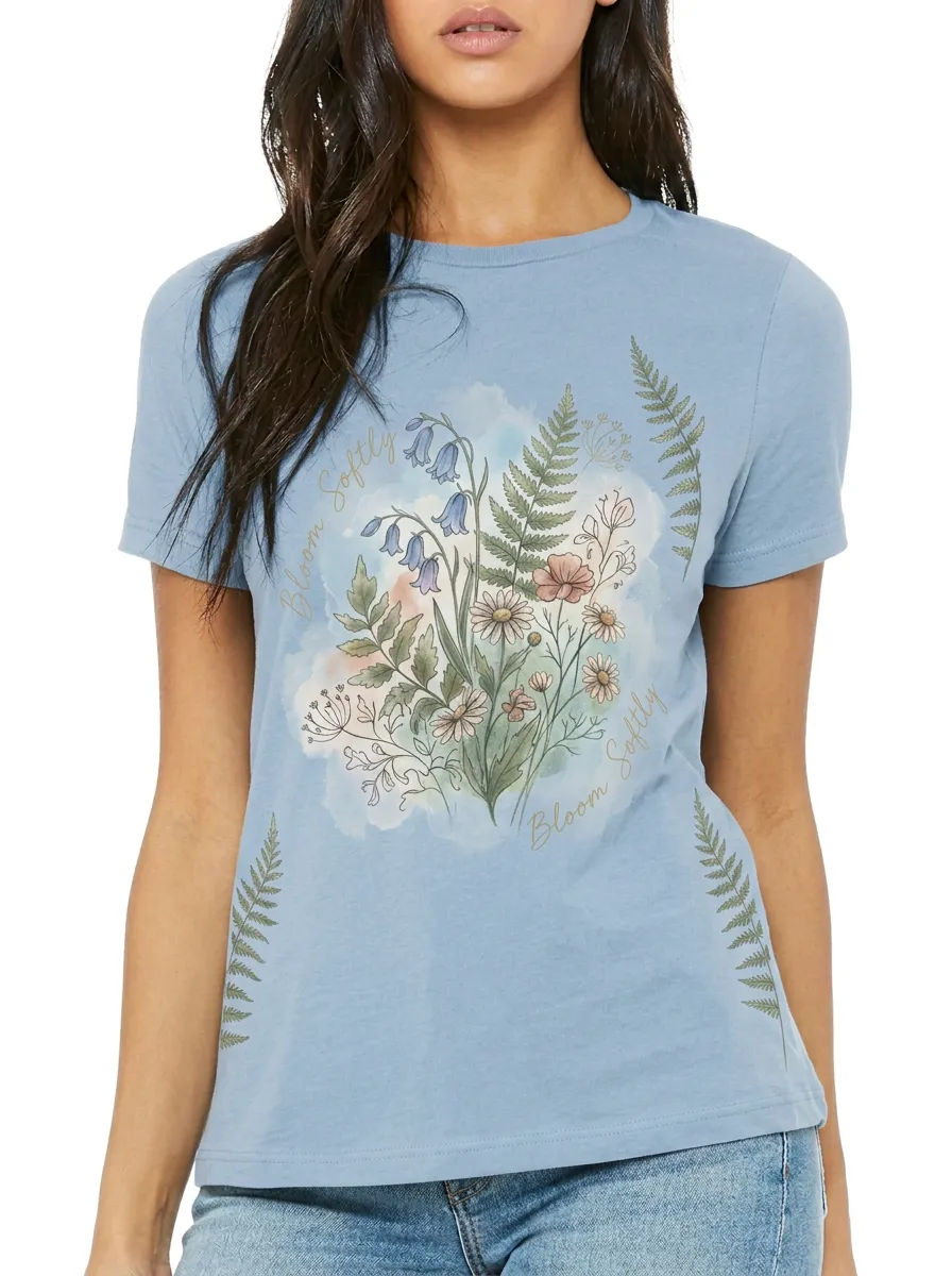 Women's Botanical Nature Lover Bloom Softly Printed T-shirt