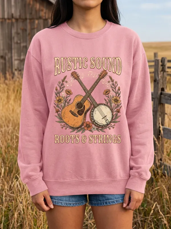 Western Music Banjo Guitar Theme Crewneck Sweatshirt