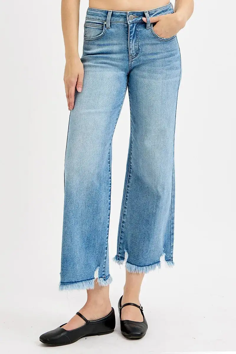Casual Mid Rise Wide Leg Denim Jeans