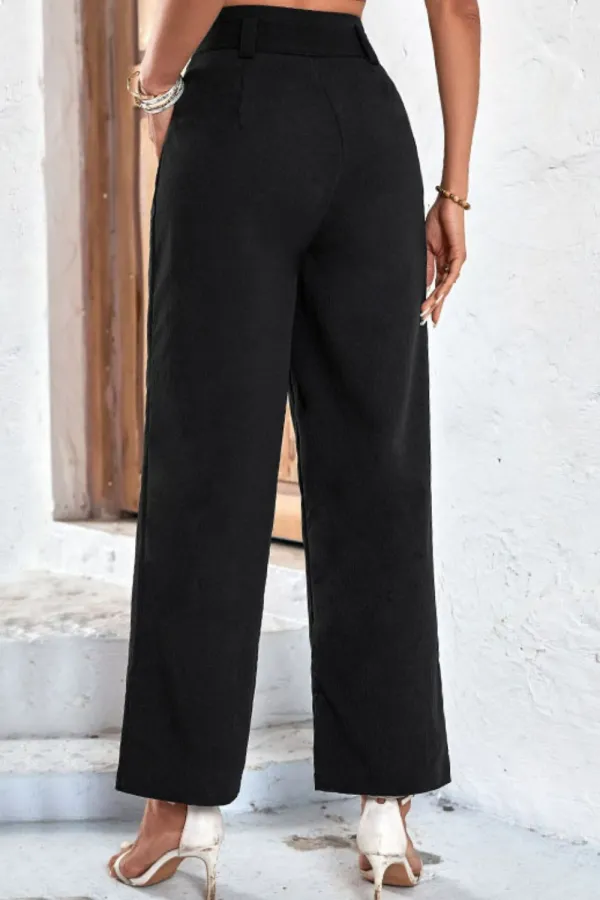 Wide Leg High Waist Tie Waist Everyday Pants