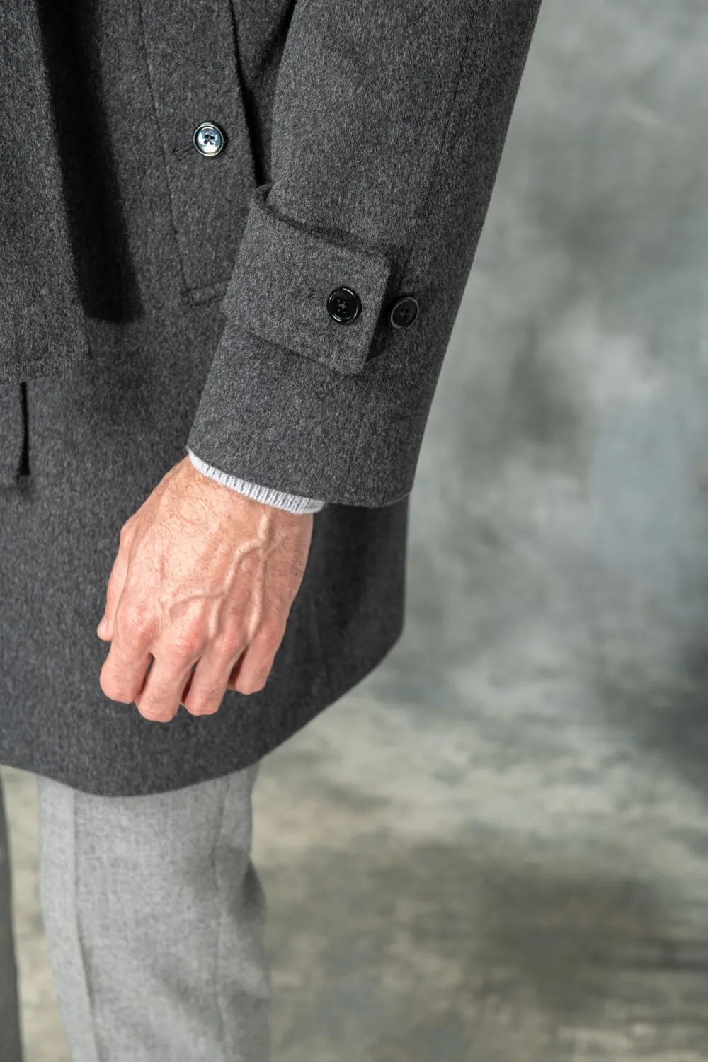 Grey Raglan Coat In  Wool