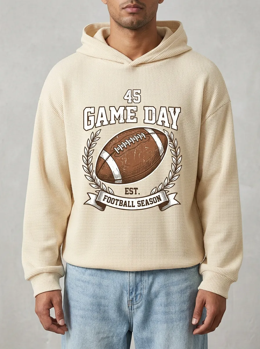 Men's American Football Game Day Waffle Printed Hoodie