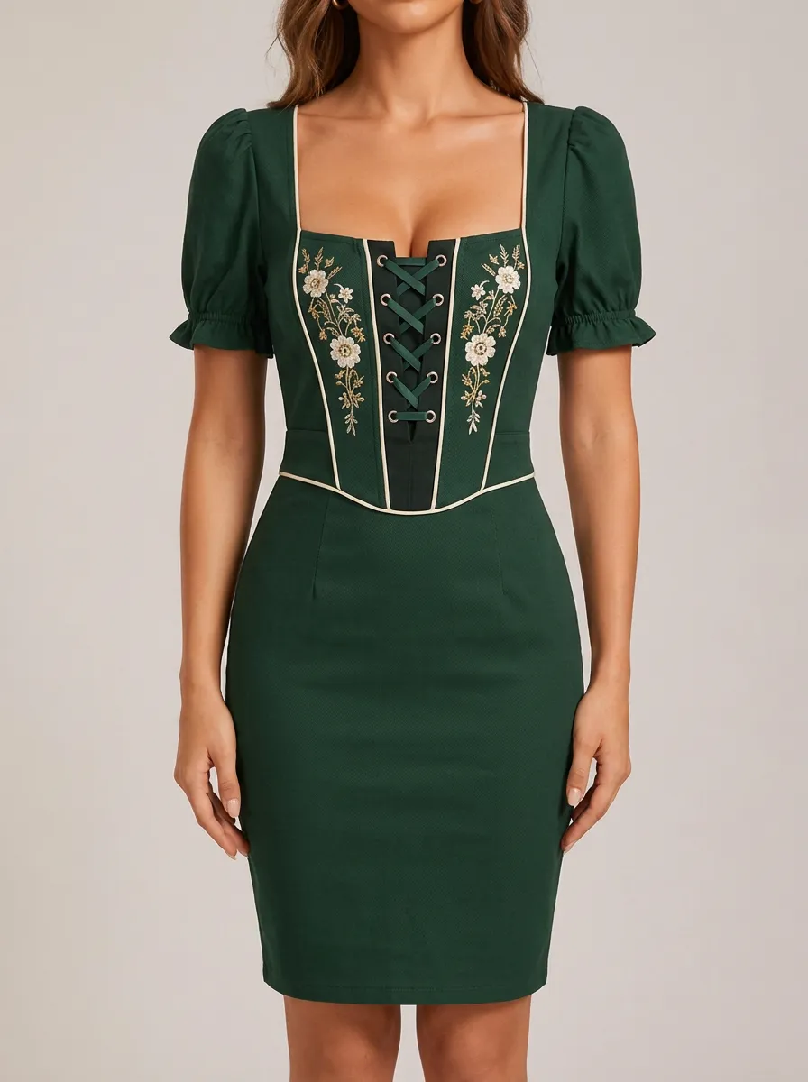 Women's Floral Traditional Lace-Up Bodycon Dress