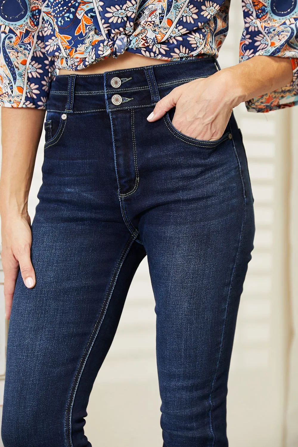 High Rise Wide Waistband Bootcut Denim Jeans