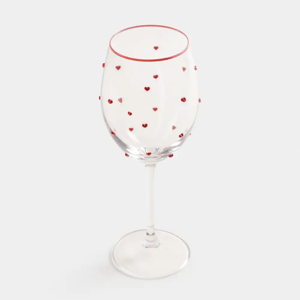 Clear Red Accent Wine Glass Set