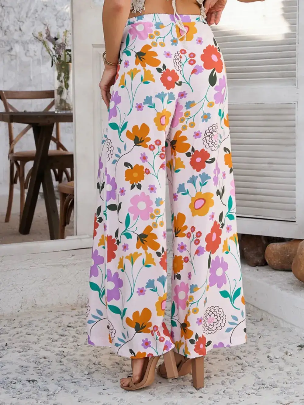Wide Leg Drawstring Printed Pants