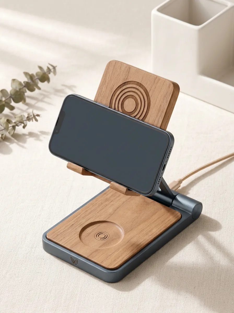 Tech Enthusiast Minimalist Wood Grain Engraved Wireless Charger