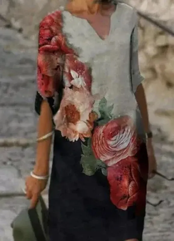 Floral V-Neck Midi Dress