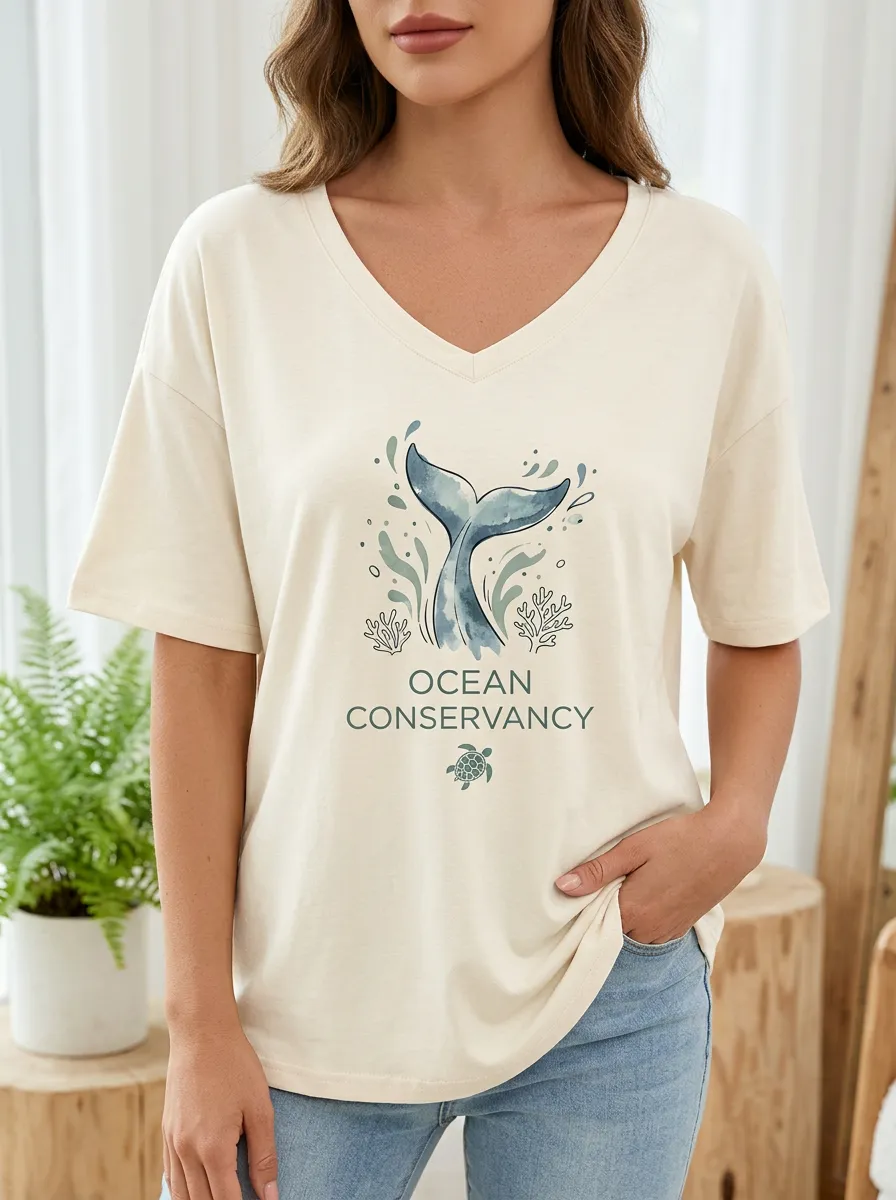 Women's Ocean Lover Whale Tail Turtle Printed T-shirt