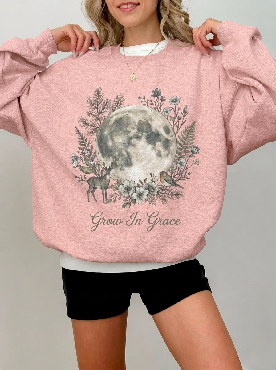 Women's Nature Lover Moon Deer Floral Printed Sweatshirt