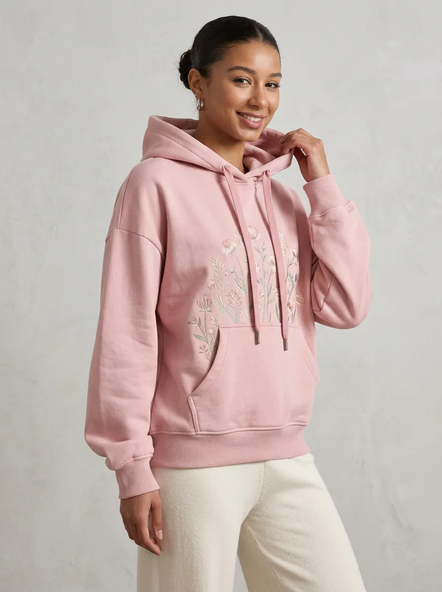 Women's Floral Nature Lover Pink Botanical Printed Hoodie