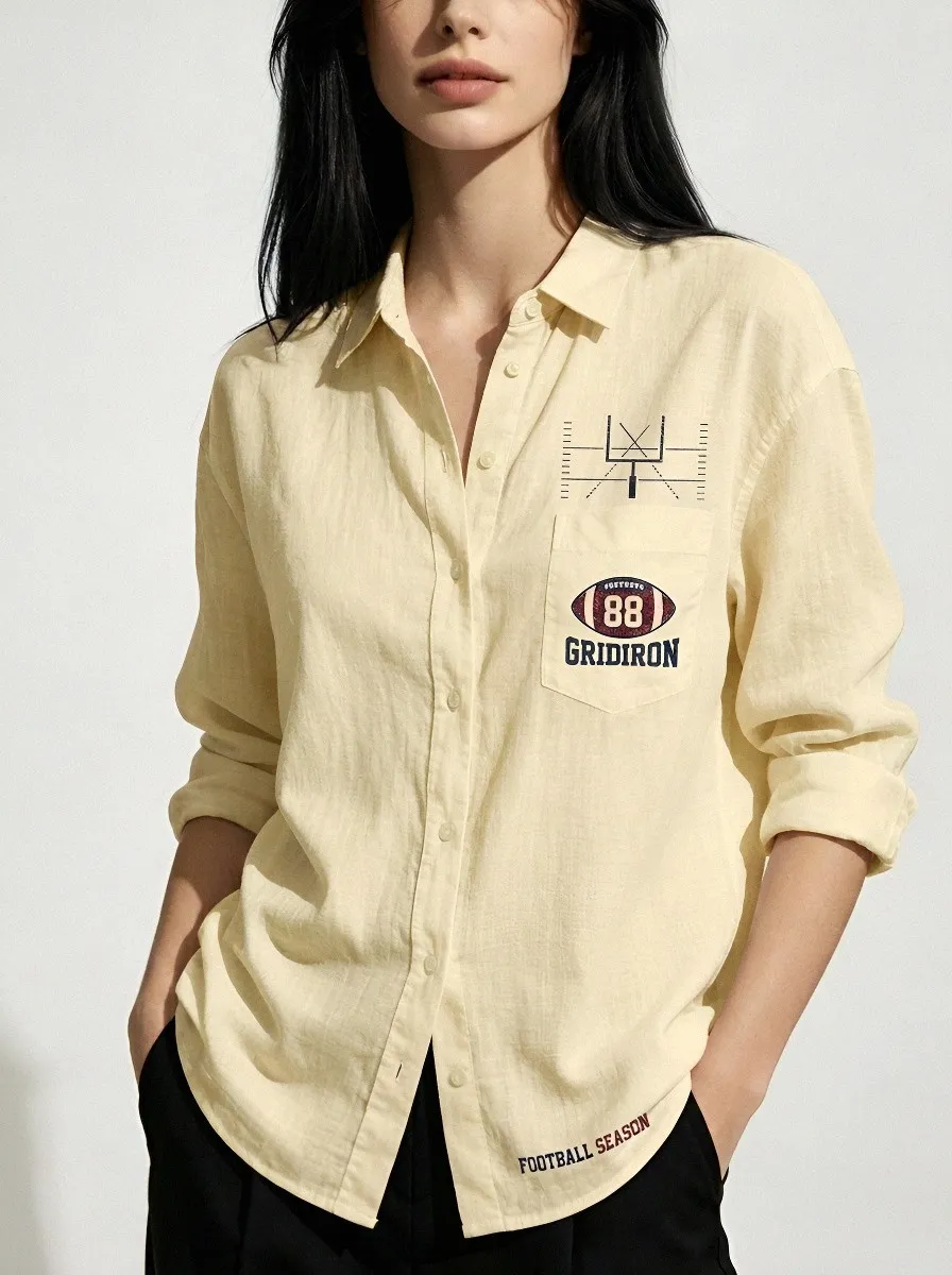 Women's Football Fan Gridiron Printed Button-down Shirt