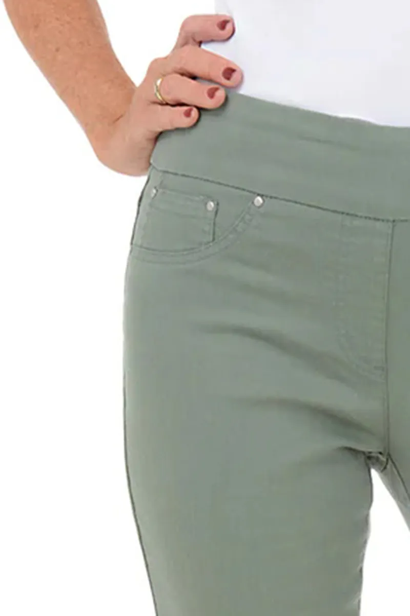 Paisley Patch Embroidered Green Denim Ankle Pant
