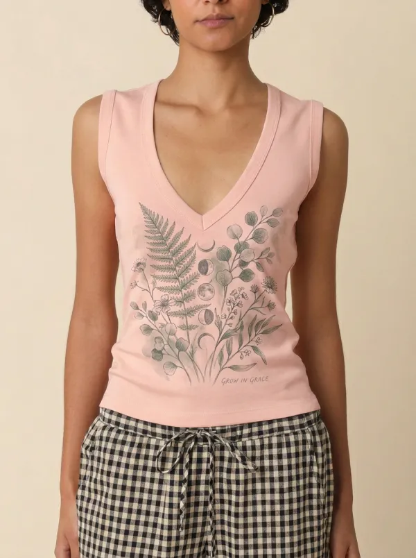 Women's Botanical Moon Phase Grow In Grace Printed Tank Top